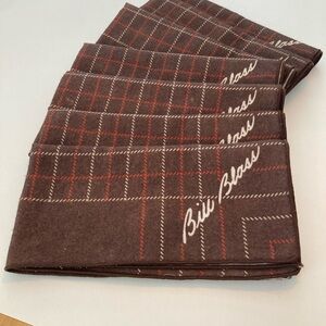 Set of 7 Bill Blass Brown and Red Check Table Linens Square Napkins